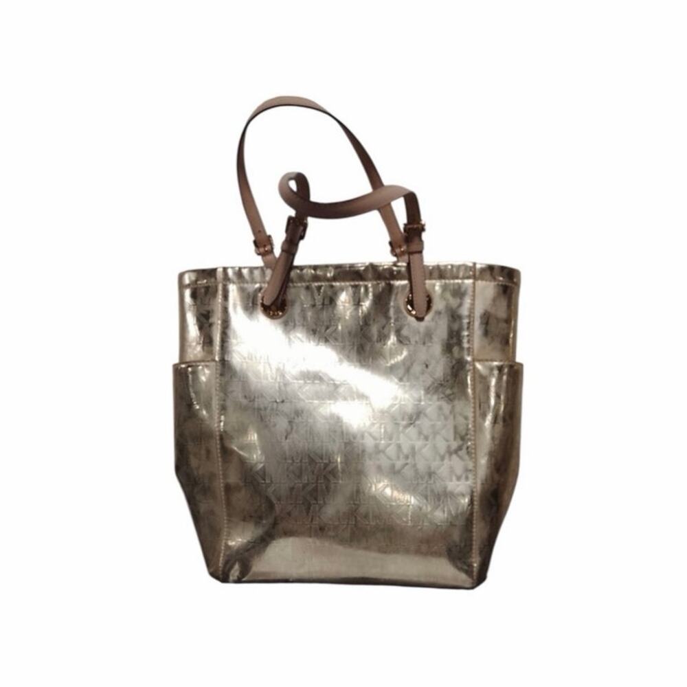Michael Kors Jet Set Signature Mirror Metallic Gold Tote - Picture 2 of 6